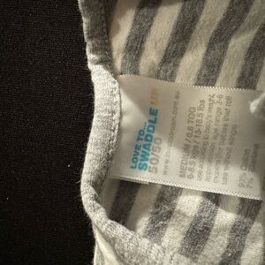 Gray and White Striped infant Swaddle Love to dream  baby transition sleep slack